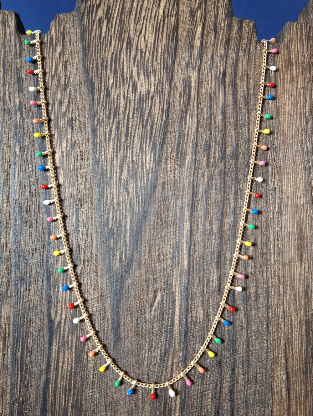 Dainty Multicolored Enamel Droplets/Christmas lights Necklace 17" +3" Ext